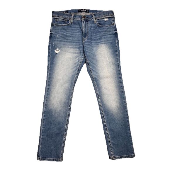 Hollister Epic Flex Jeans Mens Size 32x30 Measures 33x28 Skinny Distressed Blue - Picture 1 of 14